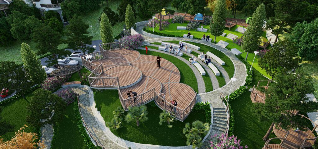 Phối cảnh khu săn mây kết hợp sân khấu của công viên sinh thái