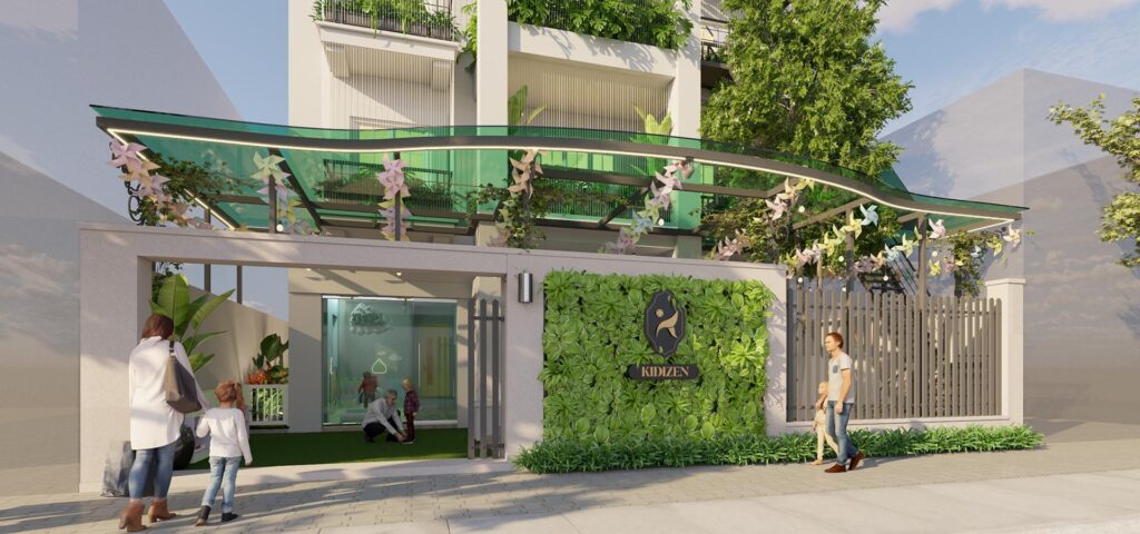 Phối cảnh mặt tiền của câu lạc bộ dạy trẻ sớm