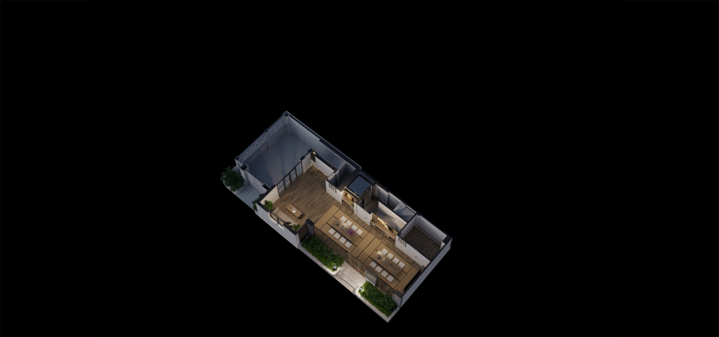 ảnh động cắt qua các tầng của nhà ở kết hợp câu lạc bộ